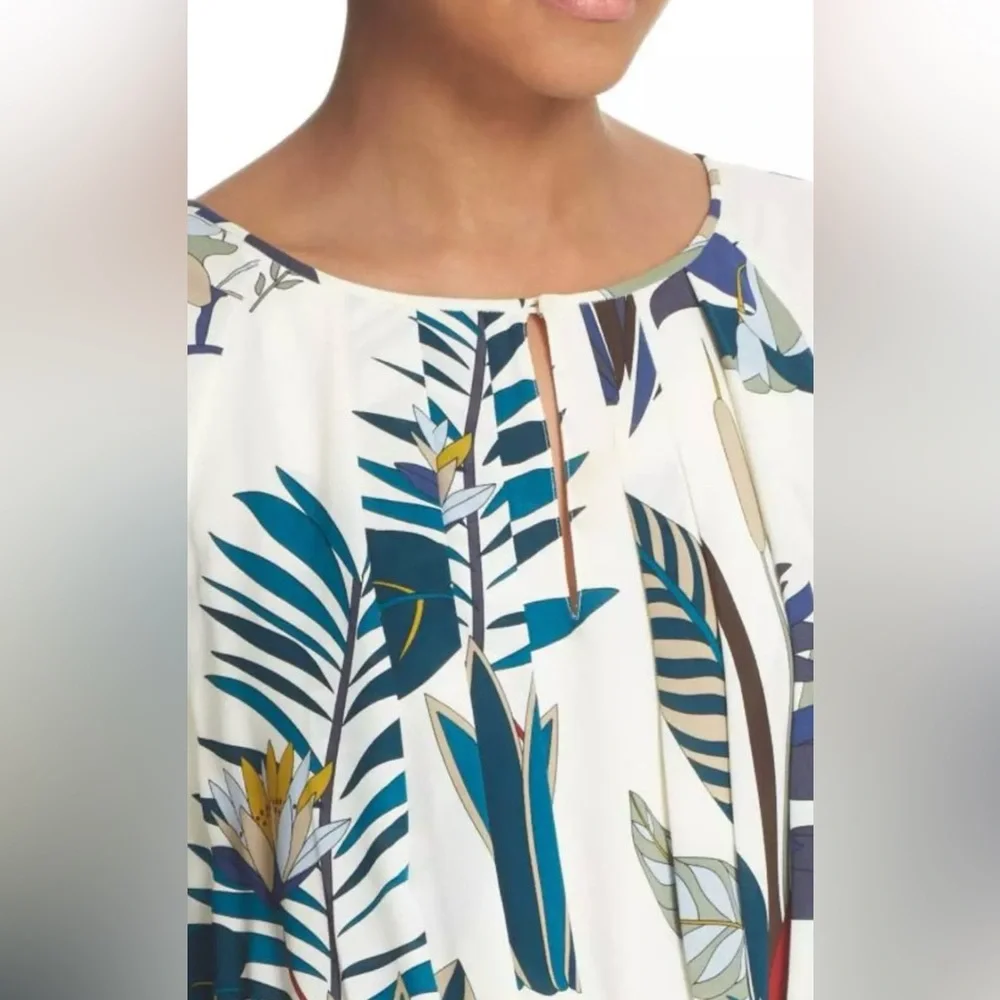 Tory Burch Anatolie Botanical Print Short Sleeve Silk Dress Size 2